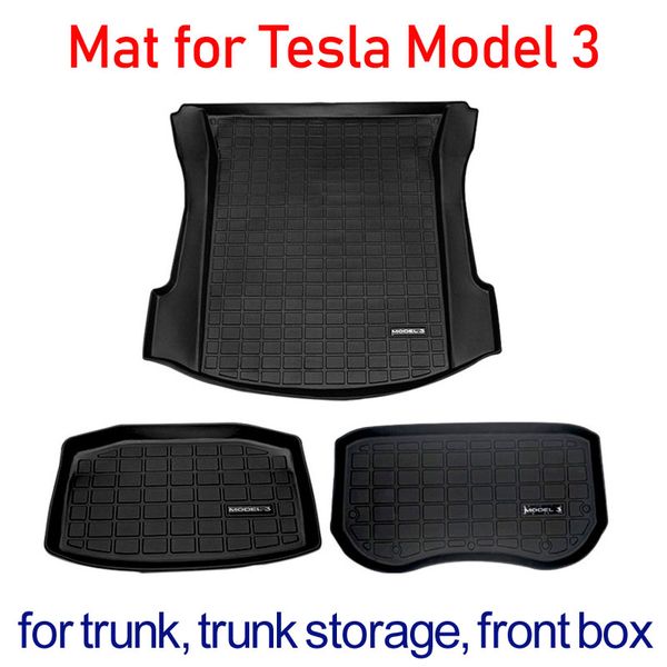 Voiture TPE caoutchouc coffre arrière tapis de rangement avant boîte tapis pour Tesla modèle 3 2021 sol étanche insipide protection coussinets 3 pièces