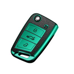 Auto TPU Key Case Lederen Keychain Keys Covers voor VW Volkswagen MK7 / GTI 7 / Golf 7 / Golf R Skoda Octavia A7 Seat Folding Auto Remote Fob Cover