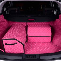 Coffre de voiture organisateur boîte sac de rangement Auto poubelle sac à outils pliant grand stockage de voiture rangement rangement accessoires d'intérieur de voiture ligne rose/bleu