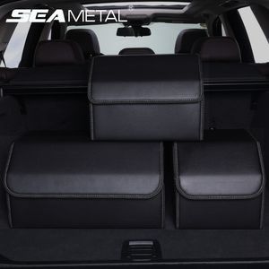 Organizador de maletero de coche Caja de almacenamiento de cuero de PU Organizadores automáticos Bolsa de almacenamiento de maletero plegable Bolsillos para vehículos Sedan SUV Accesorios LJ201119