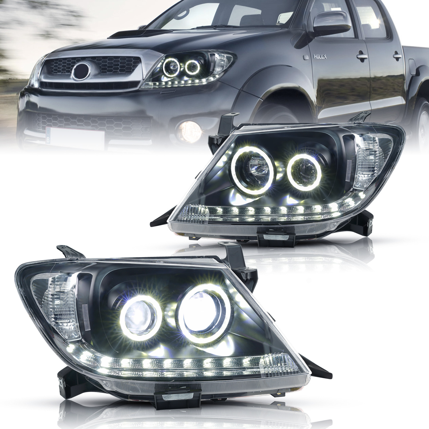 Auto Richtingaanwijzer Head Light Assembly voor Toyota Hilux LED-dagrijverlichting 2005-2014 Grootlicht Projector Lens