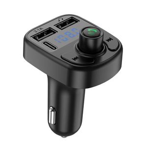 Chargeur de voiture Type-C Double ports USB Appel mains libres 85-108 BT5.0 Lecteur Bluetooth-MP3 Transmetteur FM