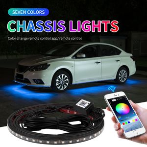 Tira de luces LED para coche con control remoto/aplicación RGB, luces de ambiente para debajo del cuerpo de neón impermeables, lámpara de ambiente decorativa de 12V
