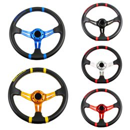 Auto Universal 14 inch 350 mm race zwart blauw lederen stuurwiel PVC racebekleding wielen diepe maïs drifting sport hoogwaardige auto -modificatie onderdelen 5 kleuren