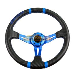 Voiture universelle 14 pouces 350MM course noir bleu cuir roue PVC course volants profonde maïs dérive Sport haute qualité Auto Modificati