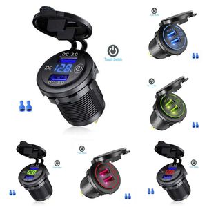 Car Upgrade Quick Charge 3.0 Dual USB Fast Car Charger Socket Accessories Waterproof 12V/24V QC3.0 Power Outlet with Touch Switch Led Light