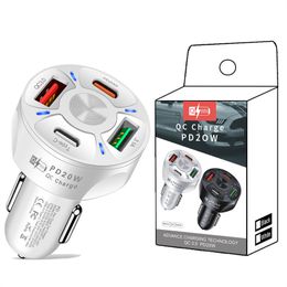 Auto USB Charger PD 20W 4 port Quick Charge 3.0 Universele Type C Snel Opladen Voor iPhone Xiaomi samsung huawei Type C Autolader met retail pakket