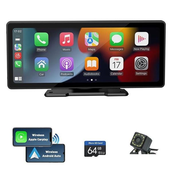 Car vidéo de voiture 10,26 pouces sans fil Apple Carplay Android ips Touch SN Stéréo avec caméra de sauvegarde Bluetooth Radio Receiver Support Siri / As Dhers