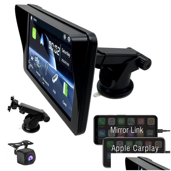 Vidéo de voiture 7 pouces sans fil Carplay navigateur de carte Android Ips Sn affichage Portable Navigation miroir de recul lien livraison directe Mobil Dh0V6