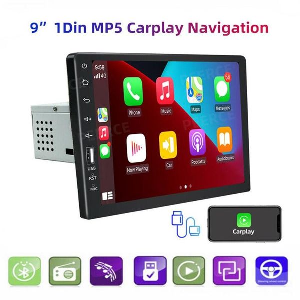 Video de coche 9 ''1 Din Radio Estéreo 9008CP Carplay navegación Android Auto HD Touch MP5 Player Mirror Link FM Bluetooth Mul243z