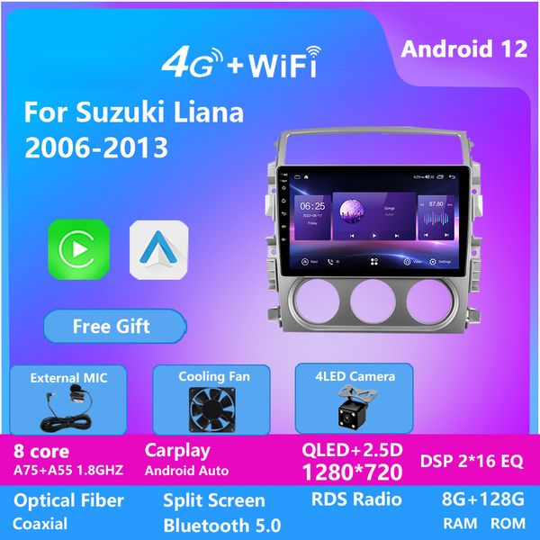 Système de divertissement vidéo de voiture pour Suzuki LIANA 2007-2013 9 pouces Android Navigation stéréo Gps lecteur DVD DSP Carplay AndroidAuto