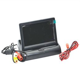 Coche Video HD plegable 4 3 pulgadas TFT Color LCD Monitor de pantalla para retrovisor cámara de marcha atrás DVD VCR 12V271C