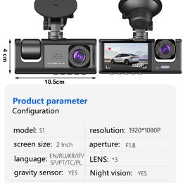 Grabadora de video para automóvil 3 en 1 FHD 1080P 3 Cámara DVR para automóvil Dashcam Cámara de visión trasera con lente trasera Visión nocturna para impuestos de camiones Uber