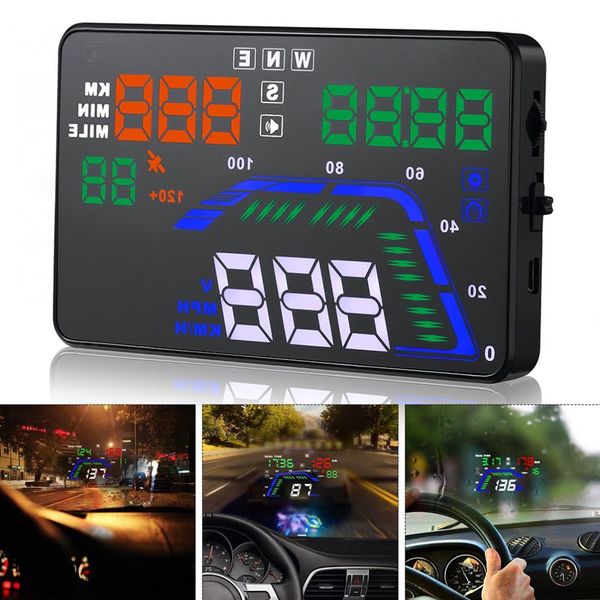 Car Video Universal Q7 5,5 pouces Digital Auto Car HUD GPS Head Up Display Compteurs de vitesse Avertissement de survitesse Tableau de bord Pare-brise Projecteur