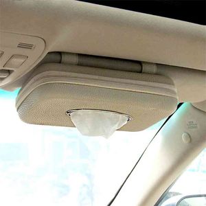 Auto Visor Tissue Holder, PU-lederen servethouder Luxe Box Case Papieren Handdoekaccessoires 210818