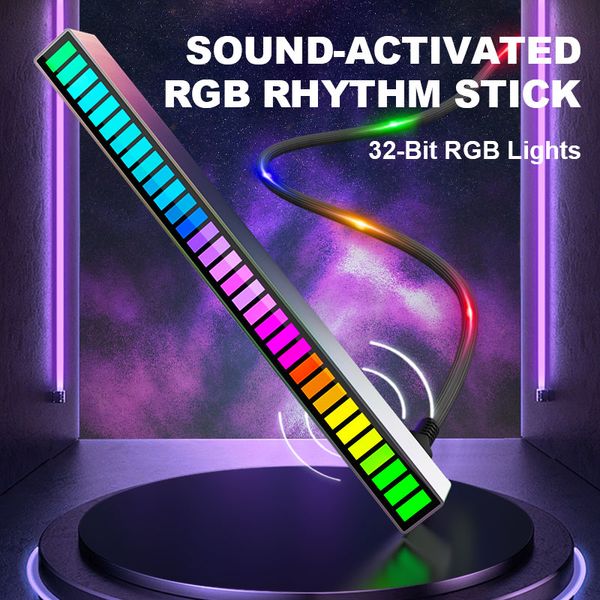 Voiture Rhythm Light Stick 32-Bit RGB Audio Spectrum Bar Pick-up Ambiance DJ Affichage LED Bureau Rhythm Pulse Feux de signalisation colorés