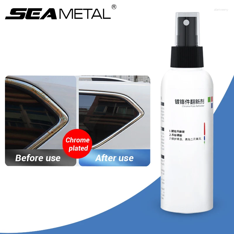 Soluções de lavagem de carro seametal 120ml placa cromada agente refrescante logotipo remoção de ferrugem spray limpador para remodelação ferramenta de limpeza de cuidados