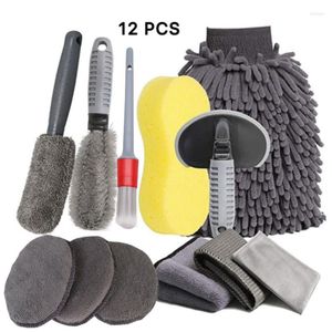 Laveuse de voiture 12 pièces toilettage gant de lavage polissage épilation à la cire éponge roue moyeu brosse pneu nettoyage microfibre serviette détaillant