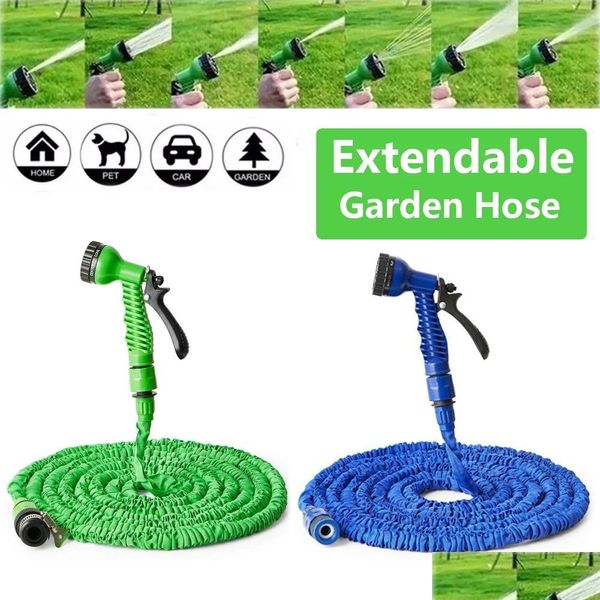 Lavadora de automóviles 150 pies Magic Expandible Manguera de jardín Agua flexible UE Mangueras de plástico Tubería con pistola rociadora para riego Lavado Drop Entrega Autom Otcv8