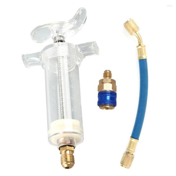 Injecteur d'huile/colorant pour lave-auto, 30Ml, avec adaptateur à coupleur rapide côté bas, huileur 1/4 SAE R134, Tube de remplissage de liquide de refroidissement à visser