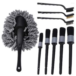 Brosse de dépoussiérage de roue de rondelle de voiture Kit de brosses de détail d'utilisation sèche humide pour les roues extérieures intérieures automatiques