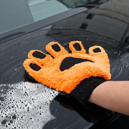 Gants de patte de lavage de voiture ours en polaire en toison à cinq doigts outils propres à cinq doigts