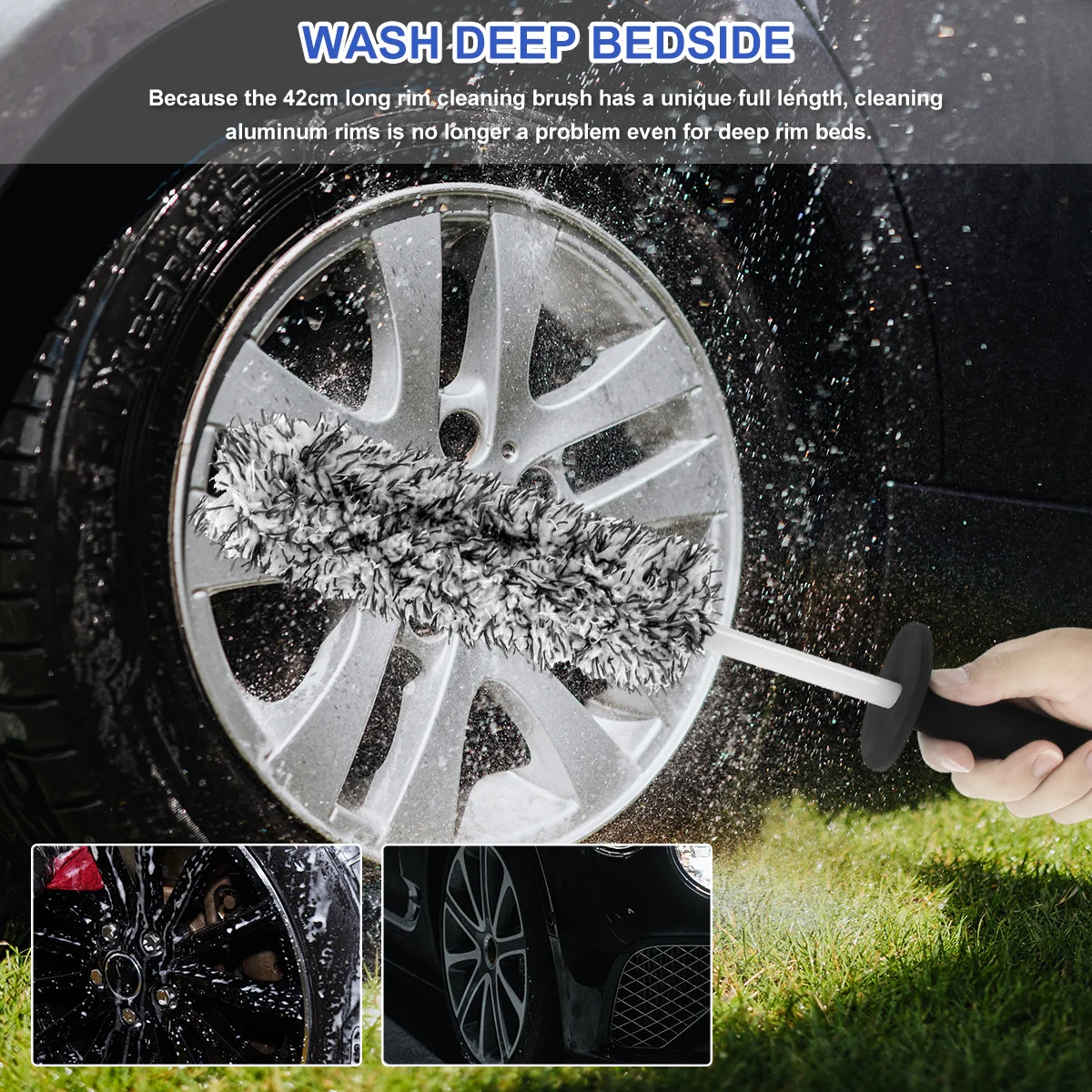 Bilhjul rengöringsborste kant borste mikrofiber hjul borstar icke-halkhandtag bilhjul ekrar med detaljer för borste biltillbehör