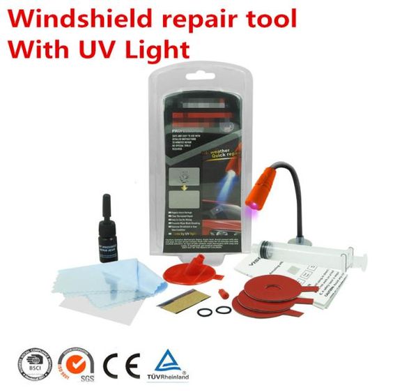 Reparación de ventanas de automóviles Herramientas de renovación de vidrio de parabrisas Auto Parabrisas Scratch Crack Restaurar kit de pulido de ventanas rápido con luz UV 1159891