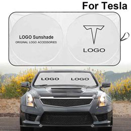 Auto Windshield Sunshade Cover Vizier Voorruit Embleem Zonnescherm voor Tesla Letters Model 3 x S y Automobiele accessorie auto