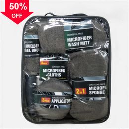 Car Wipe Kit Microfiber handdoeken Cleaning Tools Set Auto Wash Handschoenen Doekjes Waxen Lade Spons Wielborstels Car Detailing