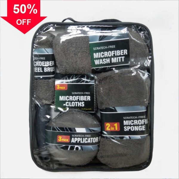 Kit de lingettes de voiture serviettes en microfibre ensemble d'outils de nettoyage gants de lavage automatique lingettes plateau de cirage éponge brosses de roue détails de voiture