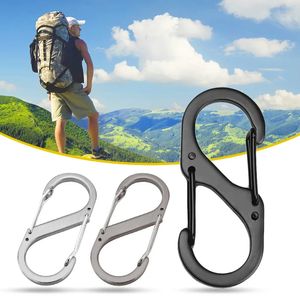 Carabiners 10pcs Stainless Steel S Type Carabiner with Lock Mini Keychain Hook Anti-Theft Outdoor Camping Backpack Buckle Key-Lock Tool 231005