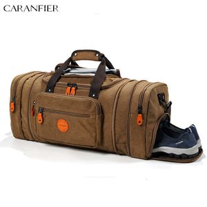 Designer tas CARANFIER 16oz canvas reistas voor heren Schoenenvak Uitbreidbaar ontwerp 50L/55L Droog Nat Scheidingszakken Zak Weekender