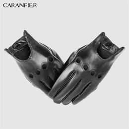 Caranfier, guantes de piel de oveja auténtica para hombre, guantes para conducir, motocicleta, bicicleta, piel de cabra, manoplas con pantalla táctil, guantes transpirables para hombre T309p