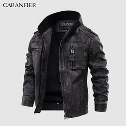 CARANFIER Hommes Vestes En Cuir Moto Col Montant Poches À Fermeture À Glissière Mâle US Taille PU Manteaux Biker Faux Cuir Mode Survêtement 211111