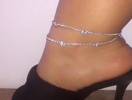 Caraquet 2021 Bracelets de cheville papillon en cristal glacé pour femmes Bling strass chaîne cheville bracelet plage pieds nus femme bijoux6079964