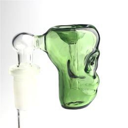14 mm mannelijke schedelglas asvanger met 2,4 inch 90 graden zwart blauw groene dikke dikke pyrex bong kommen glazen rookwaterpijpen