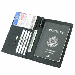 Carb Fibre Microfibre RFID Passeport Couverture en cuir Band élastique Document de voyage Portefeuille ID Sac Passeport Holder U8EV #