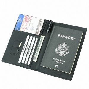 Fibre de carbone Microfibre RFID Couverture de passeport en cuir Bande élastique Document de voyage Portefeuille ID Sac Porte-passeport d4I4 #