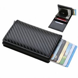 Carbon Fiber Slim Aluminium Hommes Portefeuille ID Titulaire de la carte de crédit Mini RFID Portefeuille automatique Pop Up Bank Card Case Black Vallet 2023 O40q #