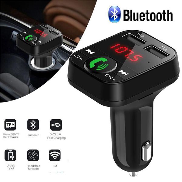 CARB2 Bluetooth Car Kit Reproductor de MP3 con adaptador de transmisor FM inalámbrico manos libres 5V 2.1A Cargador de coche USB B2 Soporte para tarjeta Micro SD