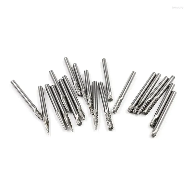 Carbide Burrs Set 1/8 diamètre de tige Double coupe Tungsten Burs Rotary File Bit Bit de broyage 20pcs