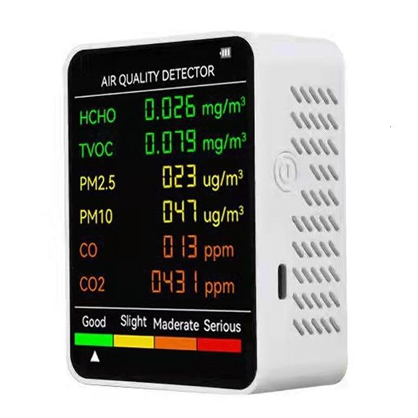 Analizadores de carbono 6 en 1 PM2.5 PM10 HCHO TVOC CO CO2 Detector de calidad del aire CO CO2 Monitor de formaldehído Probador de calidad del aire de la oficina en el hogar 230823