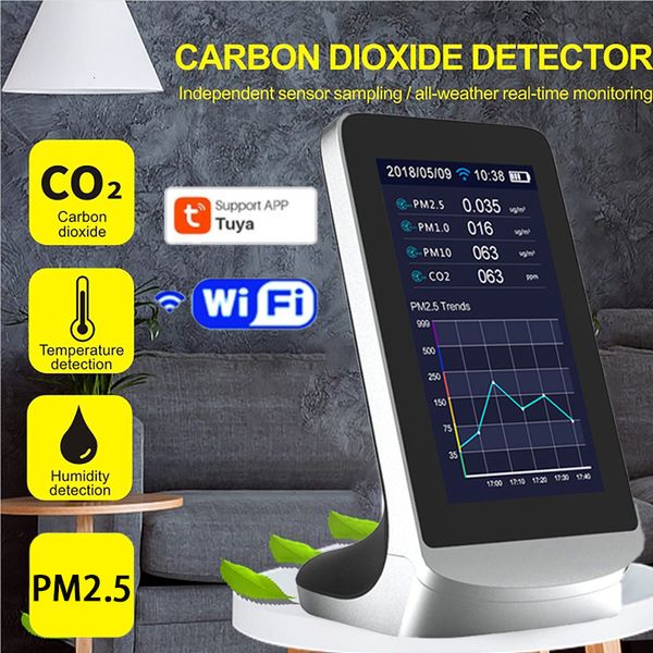 Analizadores de carbono DM72 con Tuya CO2 WIFI Detector de aire multifunción para interiores Monitor de calidad de gas TVOC Medidor de dióxido de carbono Co2 Medidor analizador USB 230721