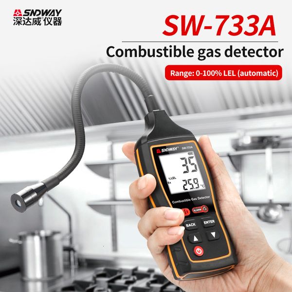 Analizadores de carbono SNDWAY Detector de gas combustible SW-733A Propano CO Hexano Metano Puerto indicador de fuga Analizador de gas natural 0-100% LEL con alarma 230823