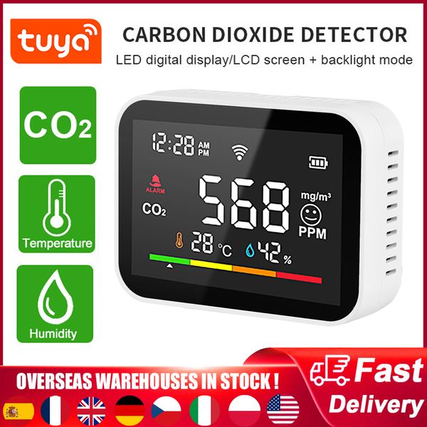 Analyseurs de carbone Tuya WiFi Smart CO2 Meter Détecteur de dioxyde de carbone Température Humidité Testeur Analyseur de gaz Moniteur multifonctionnel de qualité de l'air 230721