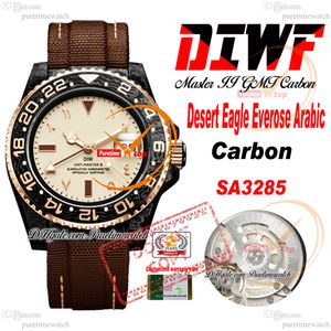 Koolstof woestijn Eagle Everose Arabisch SA3285 Automatische heren Watch DiWF V2 Rose Gold Yellow Dial Brown Nylon Super Edition dezelfde seriële kaart Puretime reloj hombre ptrx f2