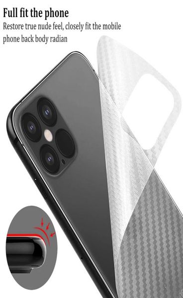 Film protecteur de protection contre écran arrière en fibre de carbone pour iPhone 12 11 Pro Max XR XS Max 8 Clear Soft Carbone Fiber Sticker Film1174190