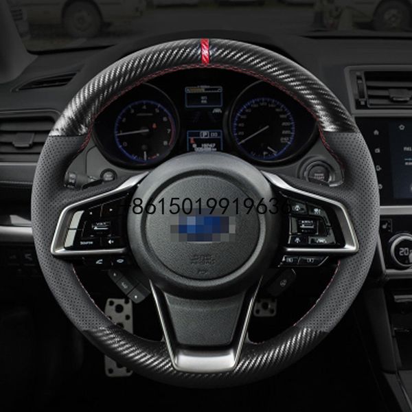 Housse de volant de voiture en cuir noir en Fiber de carbone, couture à la main, pour Subaru XV BRZ WRX Forester Legacy outback impreza309r