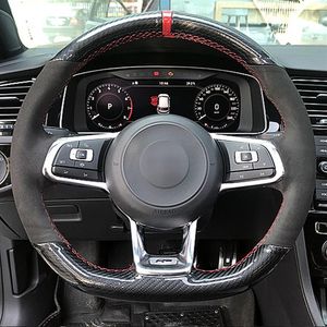 Koolstofvezel Zwart Suede auto stuurwielafdekking voor Volkswagen Golf 7 GTI Golf R MK7 Polo Scirocco 2015 2016239J